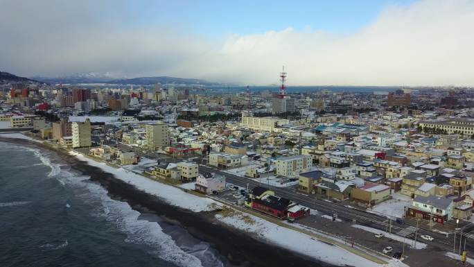 原创 日本北海道函馆城市海岸线风光航拍