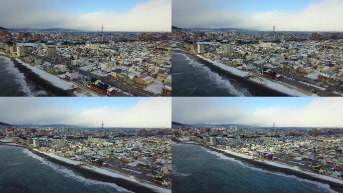 原创 日本北海道函馆城市海岸线风光航拍