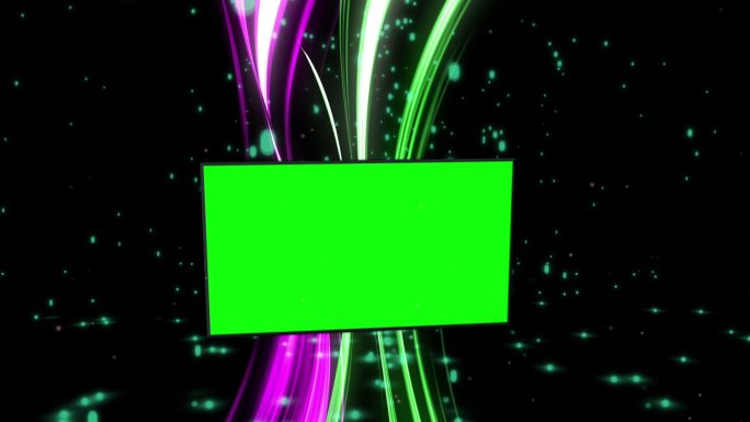 绿色屏幕的蒙太奇与抽象的背景和粒子
