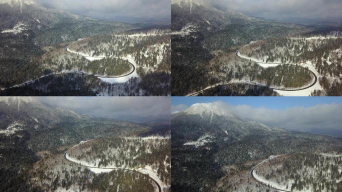 原创 日本北海道雄阿寒山雪山公路风光航拍