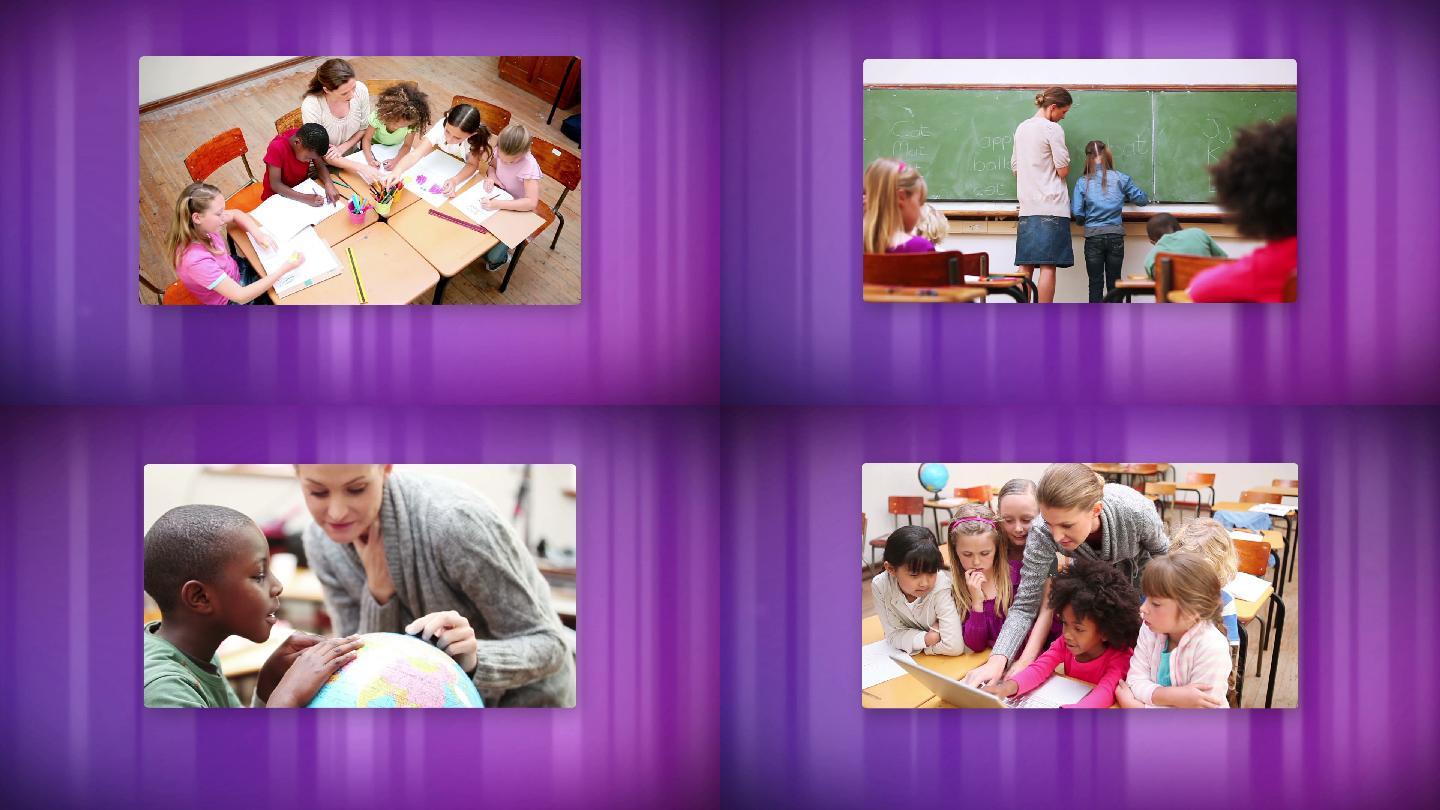 校园生活动画视频紫色边框相框记录校园生活