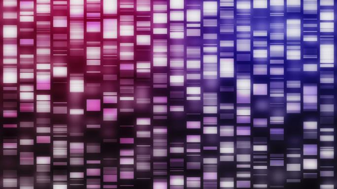 下落的DNA链在黑色的背景上以粉红色、紫色和蓝色呈现