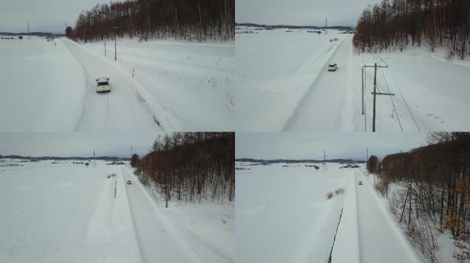 原创 日本北海道雪原公路自驾游风光航拍