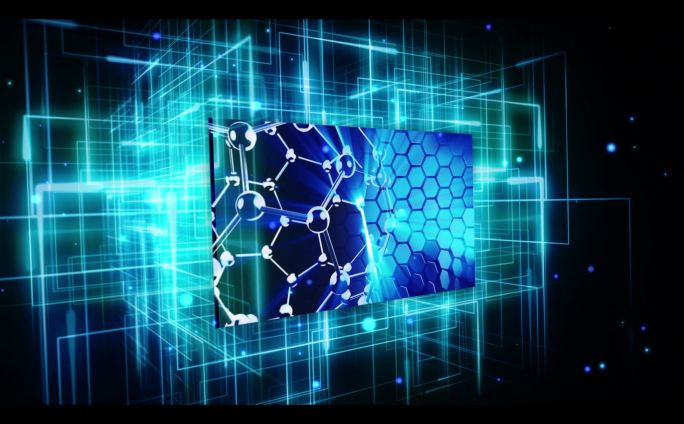 DNA技术国际视频的数字蓝和黑色网格背景