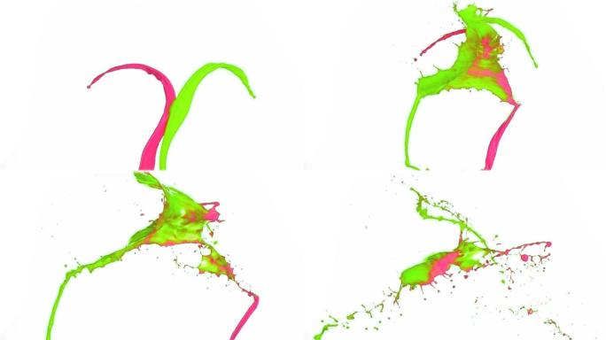 彩色喷漆以超慢的动作在白色背景下升起