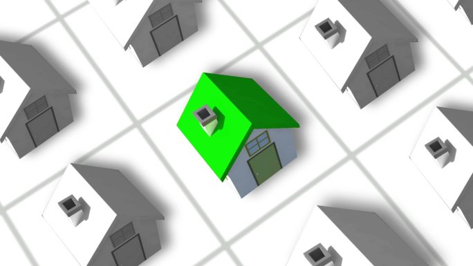 动漫小区建设用一栋绿色屋顶的房子