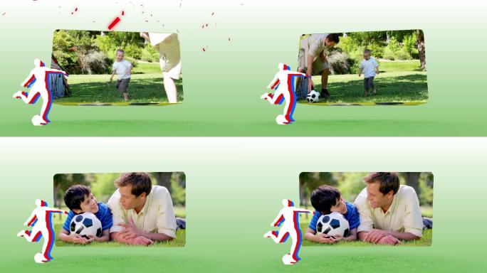 父亲和儿子踢足球的动画