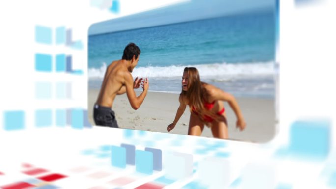 情侣在沙滩上互相涂防晒霜动画特效