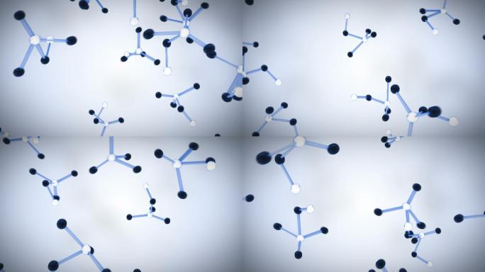 蓝色和黑色的分子落在白色和蓝色的背景上