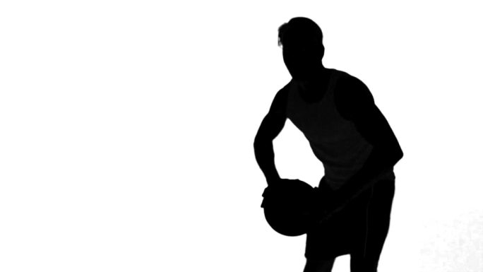 男人剪影在白色背景下打篮球动画特效