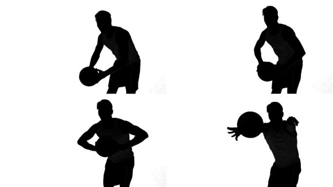 男人剪影在白色背景下打篮球动画特效
