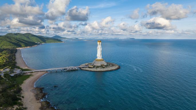 三亚南山南海观音蓝天白云延时