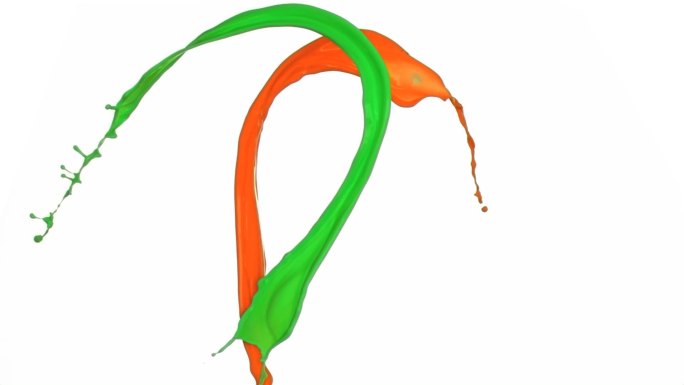 橙色和绿色的线在超级缓慢的运动混合在白色的背景