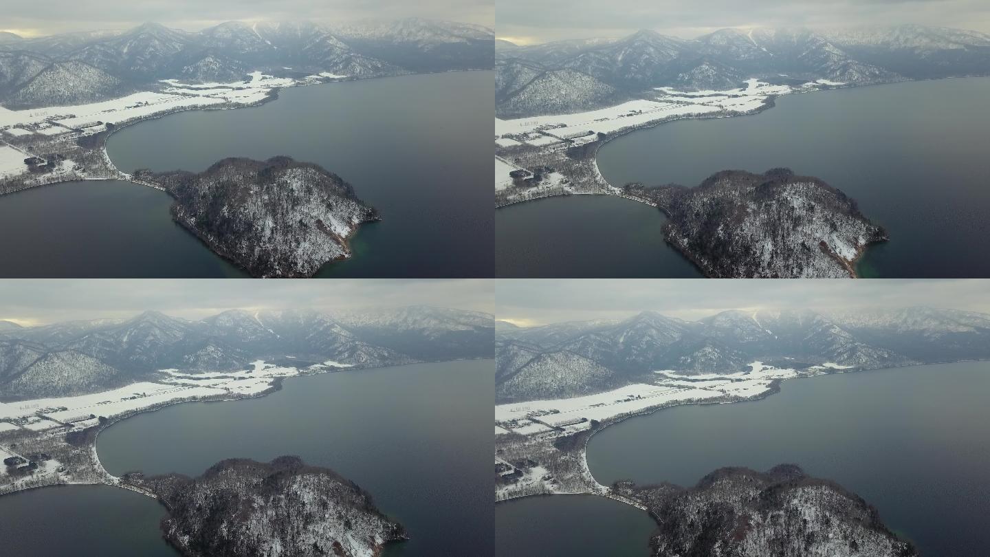 原创 日本北海道屈斜路湖冬季雪景航拍风光