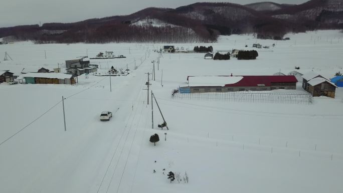 原创 日本北海道雪原公路自驾游风光航拍