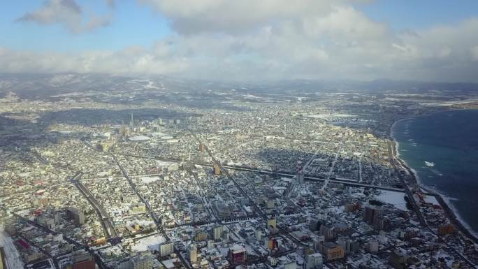 原创 日本北海道函馆城市海岸线风光航拍