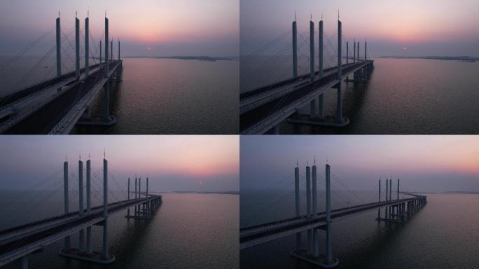 青岛 跨海大桥 落日 黄昏