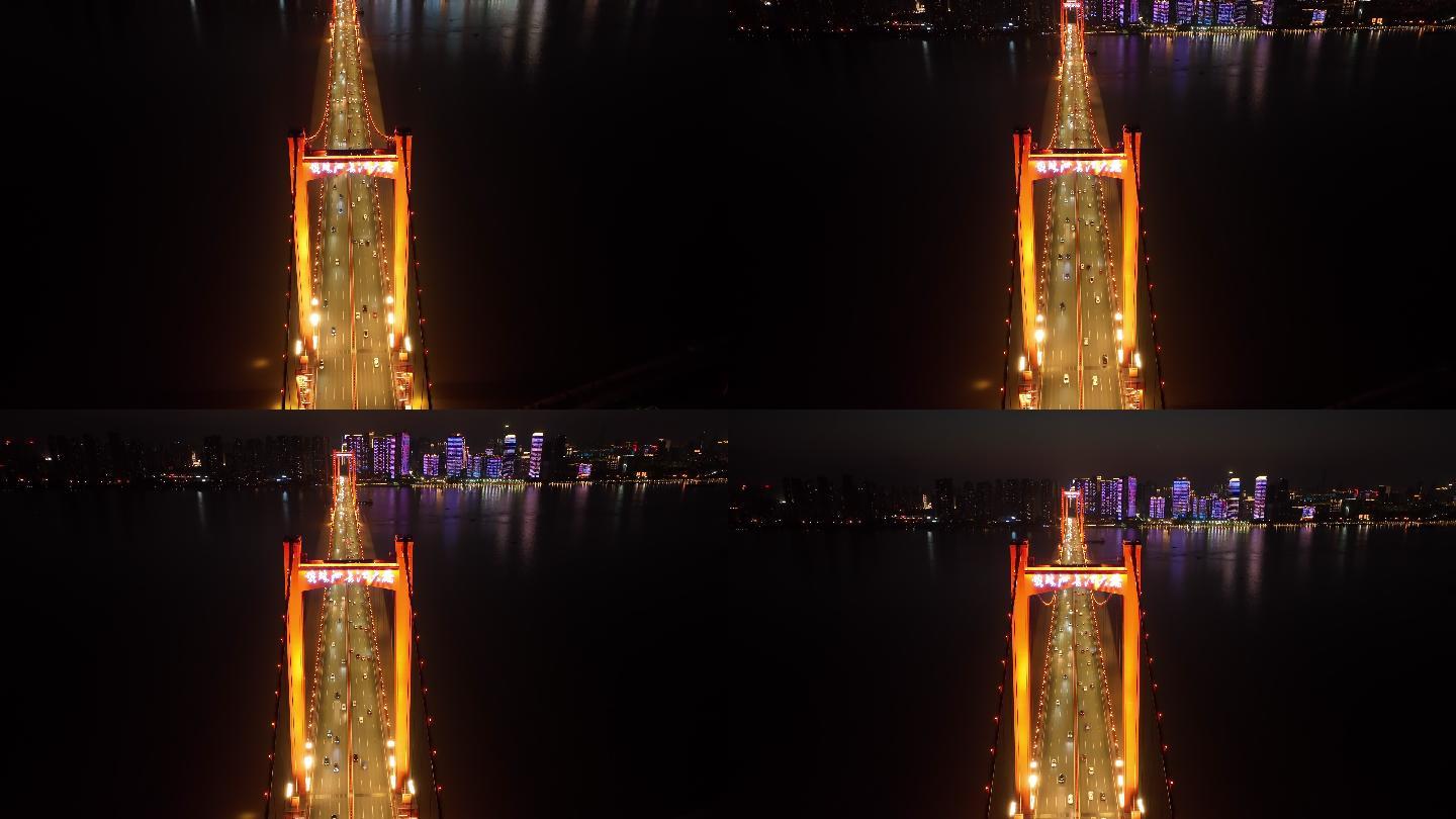4k航拍武汉鹦鹉洲长江大桥夜景