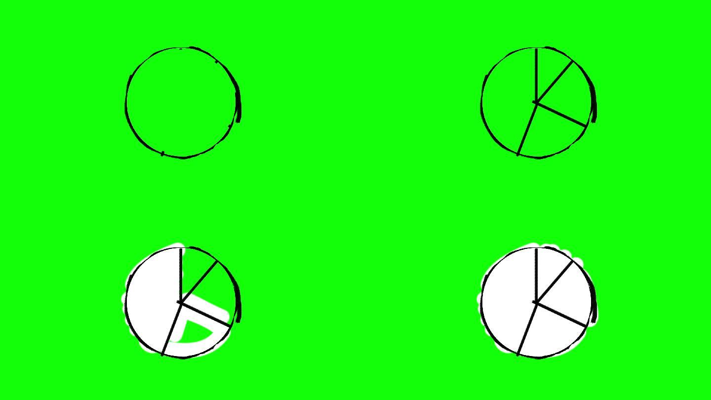 在绿色背景上显示白色饼图的动画特效