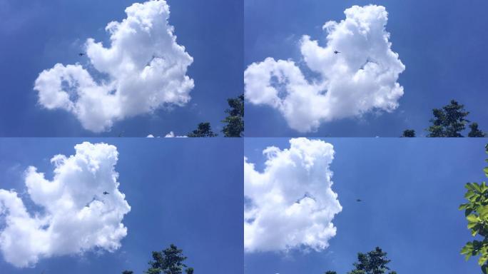 战斗机飞过蓝天白云