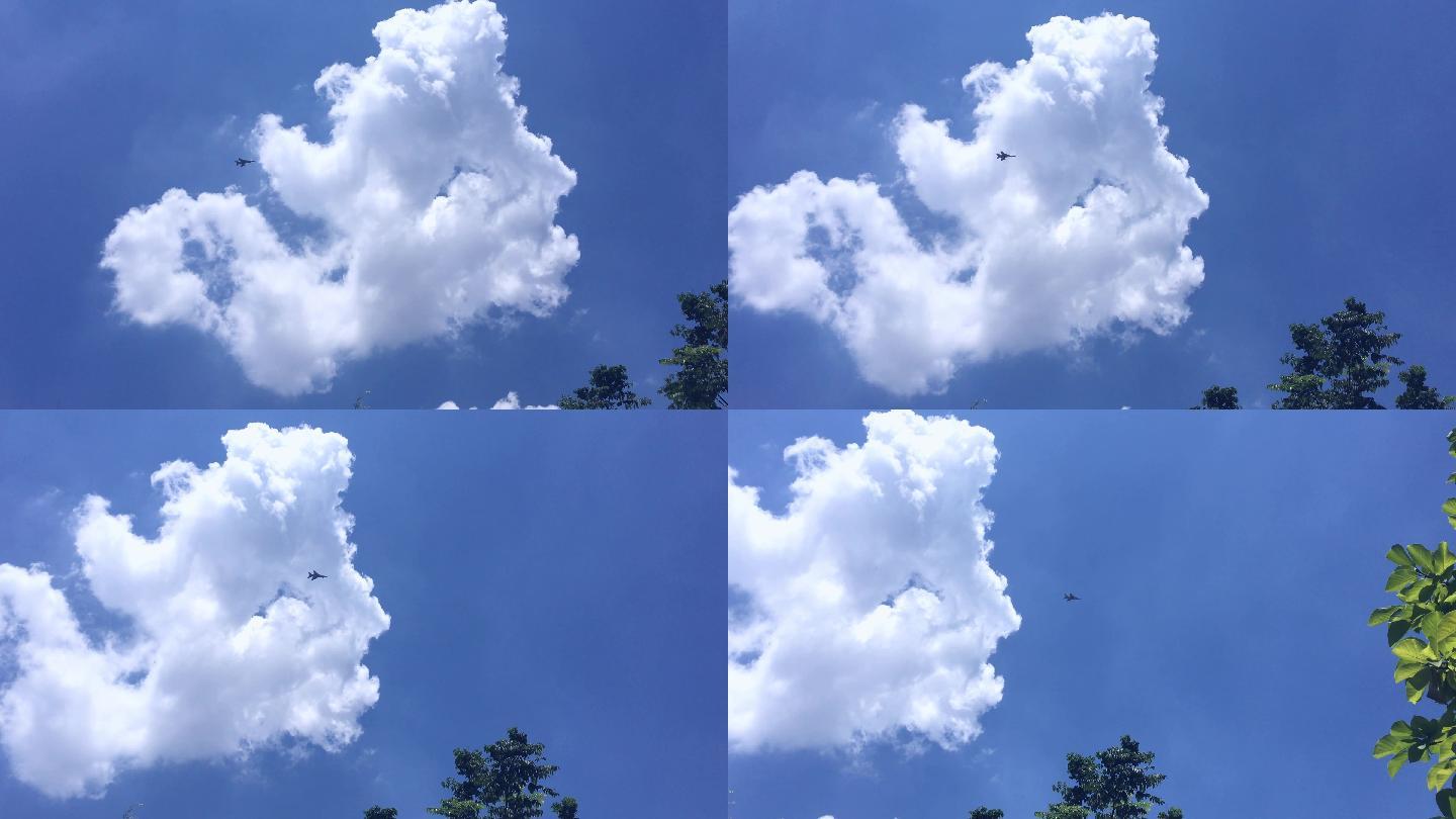 战斗机飞过蓝天白云