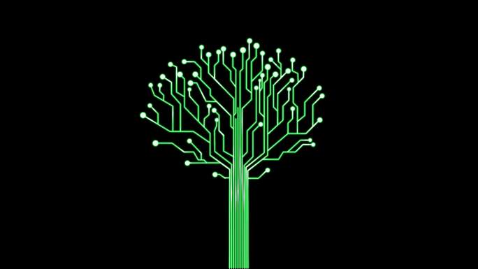 4K绿色科技树生长流动光线通道视频3