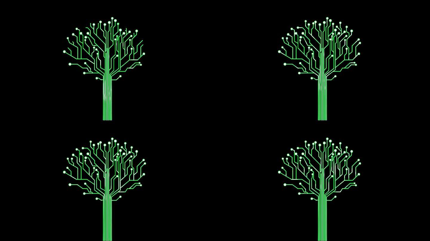 4K绿色科技树生长流动光线通道视频3