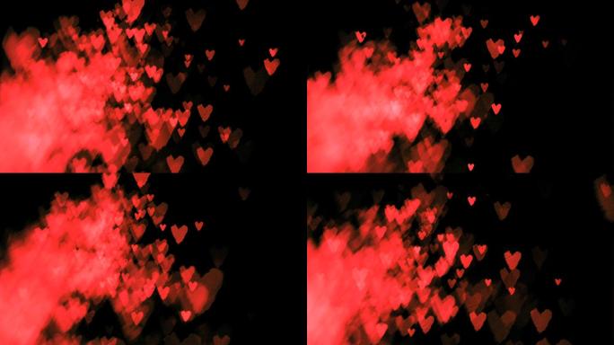 红色爱心在黑色背景下冒出动画特效