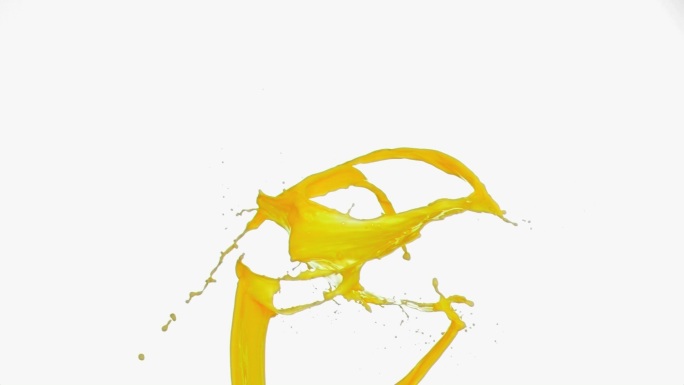 黄色的油漆线在超级慢动作泼洒在白色的背景