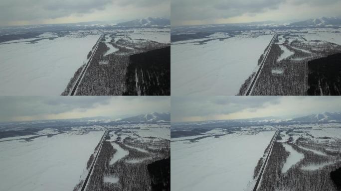 原创 日本北海道雪原公路自驾游风光航拍