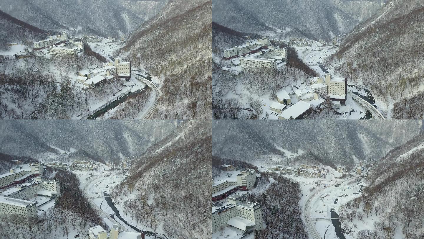 原创 日本北海道层云峡冬季雪山风光航拍