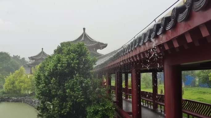 园林建筑烟雨江南滴水安静江南水亭台楼阁