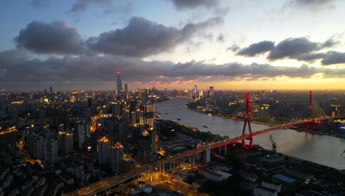 航拍上海杨浦大桥夜景