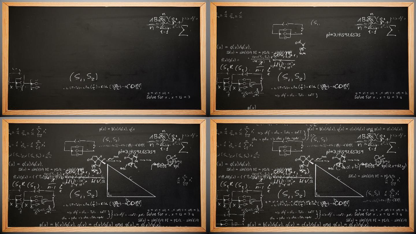 数学方程式出现在黑板上动画特效