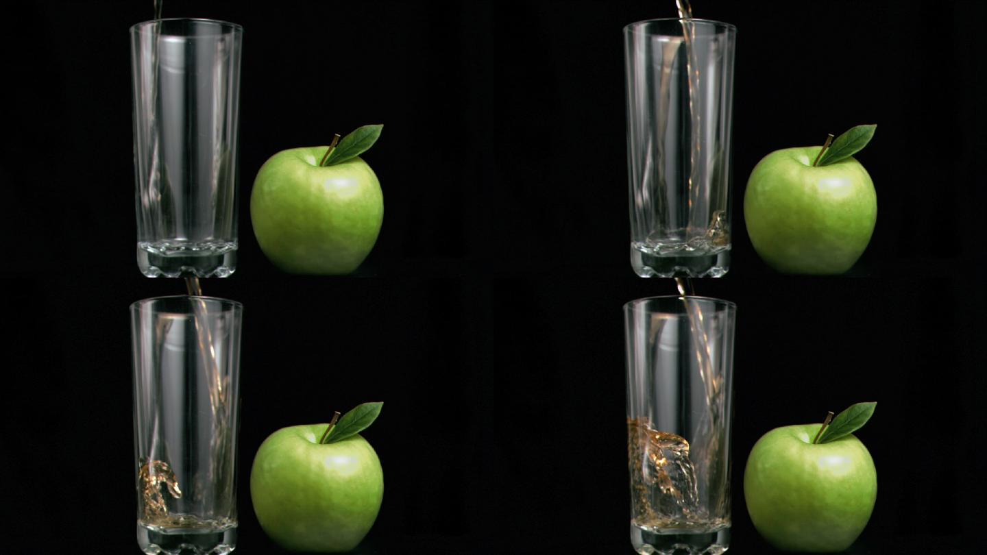 苹果和苹果汁特写青涩玻璃杯杯子