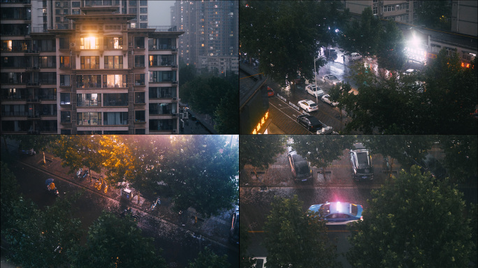 窗户雨滴打雷城市下雨