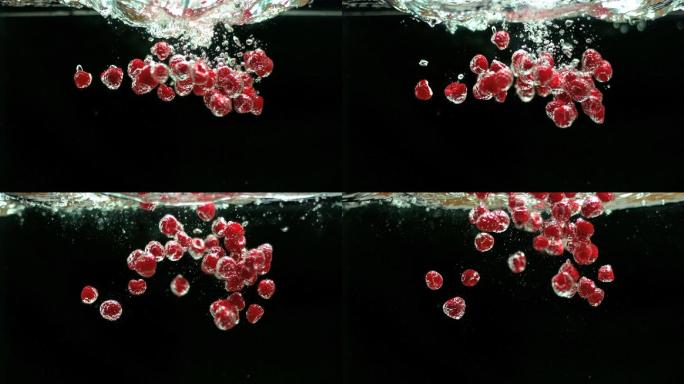 树莓落入水中特写广告水