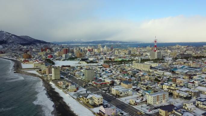 原创 日本北海道函馆城市海岸线风光航拍