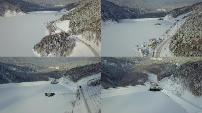 原创 日本北海道层云峡冬季雪山风光航拍