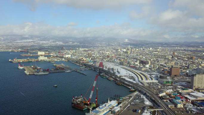 原创 日本北海道函馆城市海岸线风光航拍