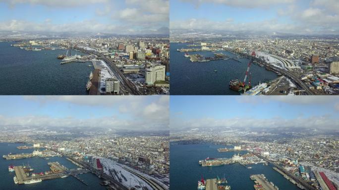 原创 日本北海道函馆城市海岸线风光航拍