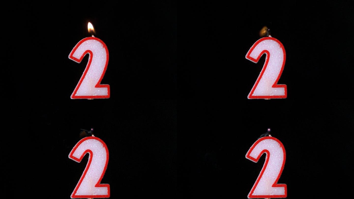 数字生日蜡烛特写2岁两岁过生日数字2