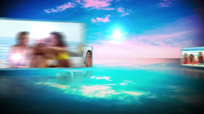 蒙太奇的假期剪辑在蓝天的背景