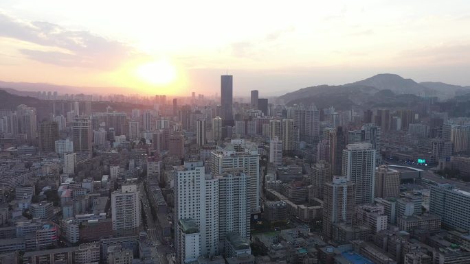 甘肃 兰州 航拍 大景 夕阳 城市