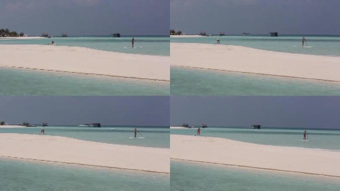 马尔代夫海景沙滩岛礁划船