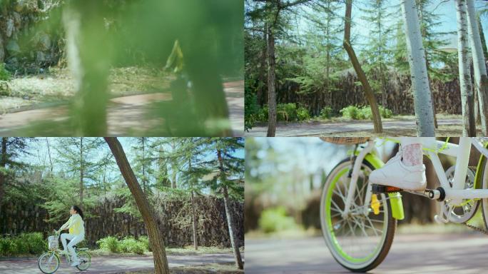 美女少女骑自行车单车森林公园骑行01