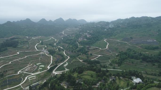 航拍农村道路街道路线路面