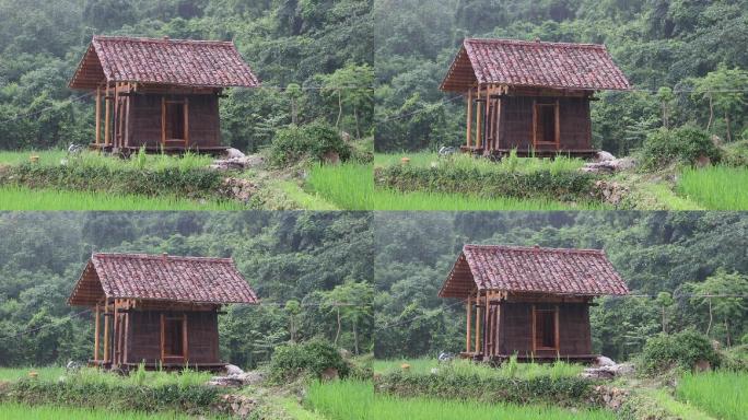 雨中的田园木屋
