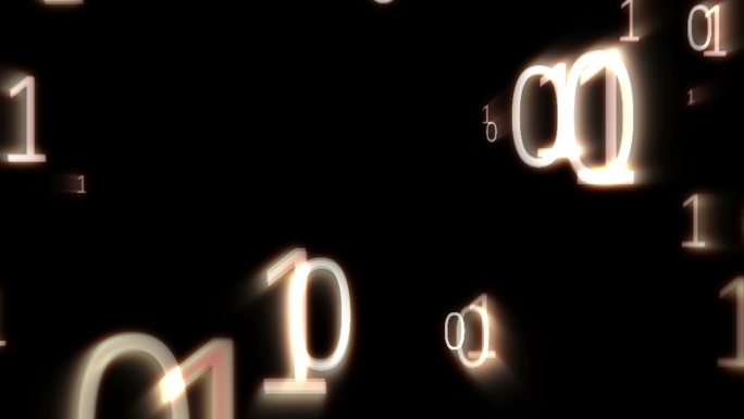 二进制代码在黑色背景上浮动的数字动画