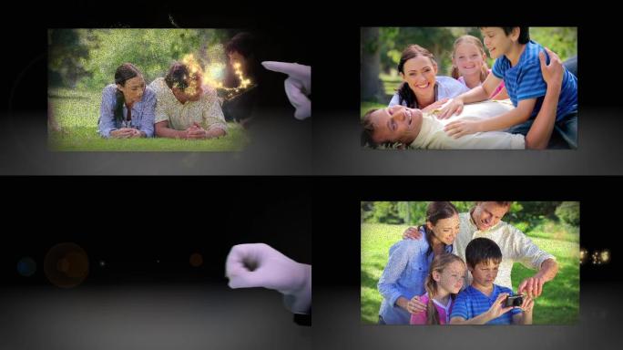 白色手套显示家庭在公园的视频在黑色的背景